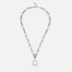 Pre Owned Montblanc Star Signet Mother Of Pearl Silver Pendant Necklace