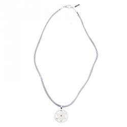 Pre Owned Montblanc Star Collection Diamond Silver Pendant Set of Black & Blue Cord Necklace