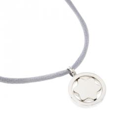 Pre Owned Montblanc Star Collection Diamond Silver Pendant Set of Black & Blue Cord Necklace