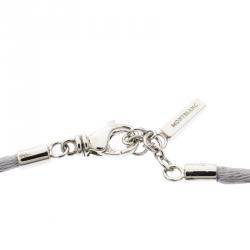 Pre Owned Montblanc Star Collection Diamond Silver Pendant Set of Black & Blue Cord Necklace