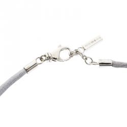 Pre Owned Montblanc Star Collection Diamond Silver Pendant Set of Black & Blue Cord Necklace