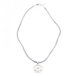 Pre Owned Montblanc Star Collection Diamond Silver Pendant Set of Black & Blue Cord Necklace