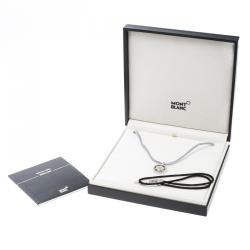 Pre Owned Montblanc Star Collection Diamond Silver Pendant Set of Black & Blue Cord Necklace
