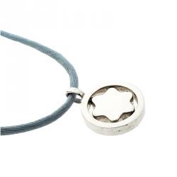 Pre Owned Montblanc Star Collection Diamond Silver Pendant Set of Black & Blue Cord Necklace