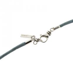 Pre Owned Montblanc Star Collection Diamond Silver Pendant Set of Black & Blue Cord Necklace