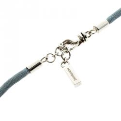 Pre Owned Montblanc Star Collection Diamond Silver Pendant Set of Black & Blue Cord Necklace