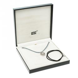 Pre Owned Montblanc Star Collection Diamond Silver Pendant Set of Black & Blue Cord Necklace