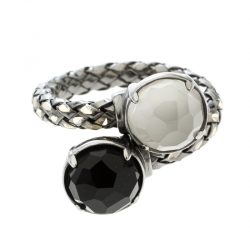 Pre Owned Montblanc Faceted Stones Silver Ring Size 50