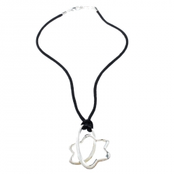 Pre Owned Montblanc Star Signature Silver Pendant & Black Cord Necklace