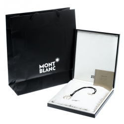 Pre Owned Montblanc Star Signature Silver Pendant & Black Cord Necklace