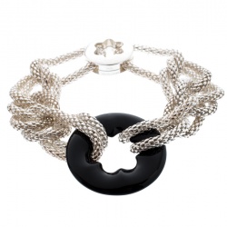 Pre Owned Montblanc Star Collection Onyx & Silver Chain Link Bracelet