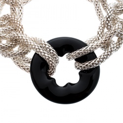 Pre Owned Montblanc Star Collection Onyx & Silver Chain Link Bracelet