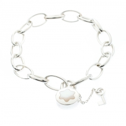 Pre Owned Montblanc Lock & Key Mother of Pearl Silver Chain Link Bracelet