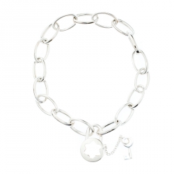 Pre Owned Montblanc Lock & Key Mother of Pearl Silver Chain Link Bracelet