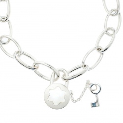 Pre Owned Montblanc Lock & Key Mother of Pearl Silver Chain Link Bracelet