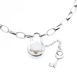 Pre Owned Montblanc Lock & Key Mother of Pearl Silver Chain Link Bracelet