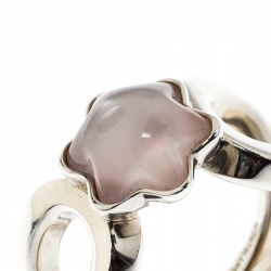 Pre Owned Montblanc Cabochon de Montblanc Rose Quartz Silver Ring Size 50