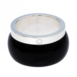 Pre Owned Montblanc Les Aimants by Charlotte Casiraghi Black Sterling Silver Ring Size EU 56