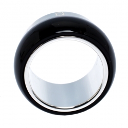 Pre Owned Montblanc Les Aimants by Charlotte Casiraghi Black Sterling Silver Ring Size EU 56