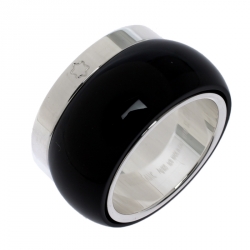 Pre Owned Montblanc Les Aimants by Charlotte Casiraghi Black Sterling Silver Ring Size EU 56