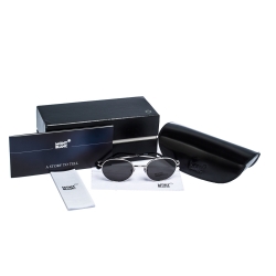 Pre Owned Montblanc Silver Tone /Smoke Grey MB-550S Round Sunglasses 