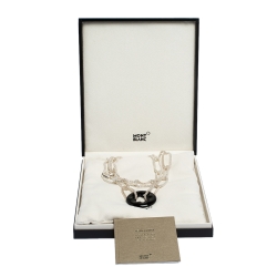 Pre Owned Montblanc Star Collection Onyx & Silver Chain Link Long Necklace