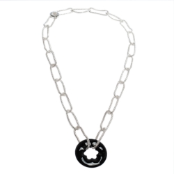 Pre Owned Montblanc Star Collection Onyx & Silver Chain Link Long Necklace