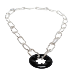 Pre Owned Montblanc Star Collection Onyx & Silver Chain Link Long Necklace