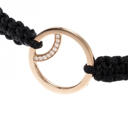 Pre Owned Montblanc Boheme Diamond 18k Rose Gold Black Cord Adjustable Bracelet