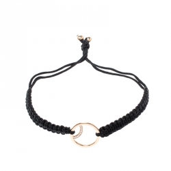 Pre Owned Montblanc Boheme Diamond 18k Rose Gold Black Cord Adjustable Bracelet