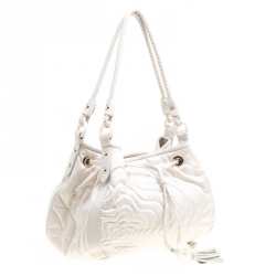 Montblanc White Nylon and Leather Starisma Dalila Drawstring Hobo