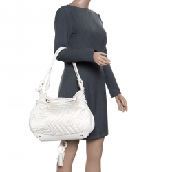 Montblanc White Nylon and Leather Starisma Dalila Drawstring Hobo