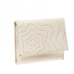 Pre Owned Montblanc Off White Leather Strarisma Compact Wallet 