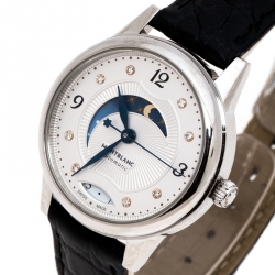 Montblanc White Stainless Steel Leather Boheme Day & Night 114730 Women's Wristwatch 30 mm