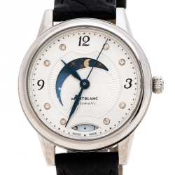Montblanc White Stainless Steel Leather Boheme Day & Night 114730 Women's Wristwatch 30 mm