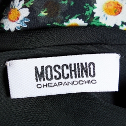 Pre Owned Moschino Cheap and Chic Black Floral Printed Silk Belted Top M