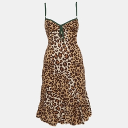 Pre Owned Moschino Cheap and Chic Brown Leopard Print Cotton Short Slip Dress S