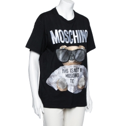 Pre Owned Moschino Couture Black Teddy Logo Embroidered Cotton T-Shirt XXS