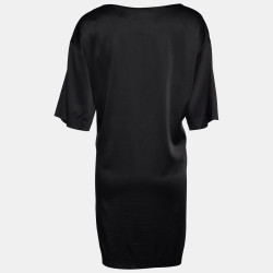 Pre Owned Moschino Couture Black Label Print Satin Shift Dress L