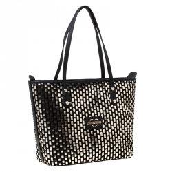 Pre Owned Love Moschino Black and Silver Faux Leather Applique Tote