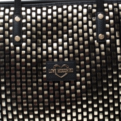 Pre Owned Love Moschino Black and Silver Faux Leather Applique Tote