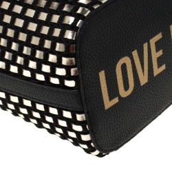 Pre Owned Love Moschino Black and Silver Faux Leather Applique Tote