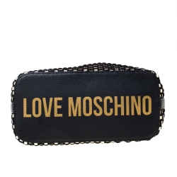 Pre Owned Love Moschino Black and Silver Faux Leather Applique Tote