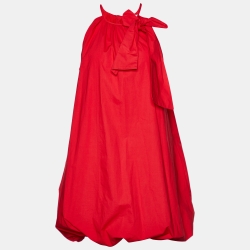 Pre Owned Moschino Jeans Red Cotton Bow Tie Detail Balloon Dress L