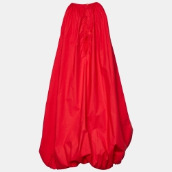 Pre Owned Moschino Jeans Red Cotton Bow Tie Detail Balloon Dress L