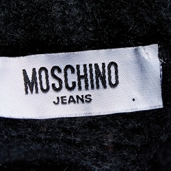 Pre Owned Moschino Jeans Black Wool & Mohair Knit Patch Detail Sweater L