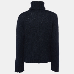 Pre Owned Moschino Jeans Black Wool & Mohair Knit Patch Detail Sweater L