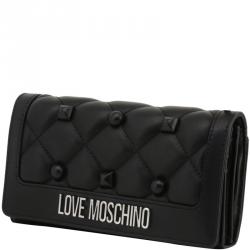 Pre Owned Love Moschino Black Quilted Faux Leather Studded WOC Clutch Bag