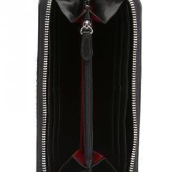 Pre Owned Love Moschino Black Quilted Faux Leather Studded Zip Around Wallet