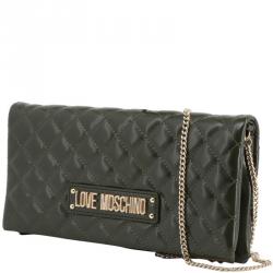 Pre Owned Love Moschino Dark Green Quilted Faux Leather Clutch Bag
